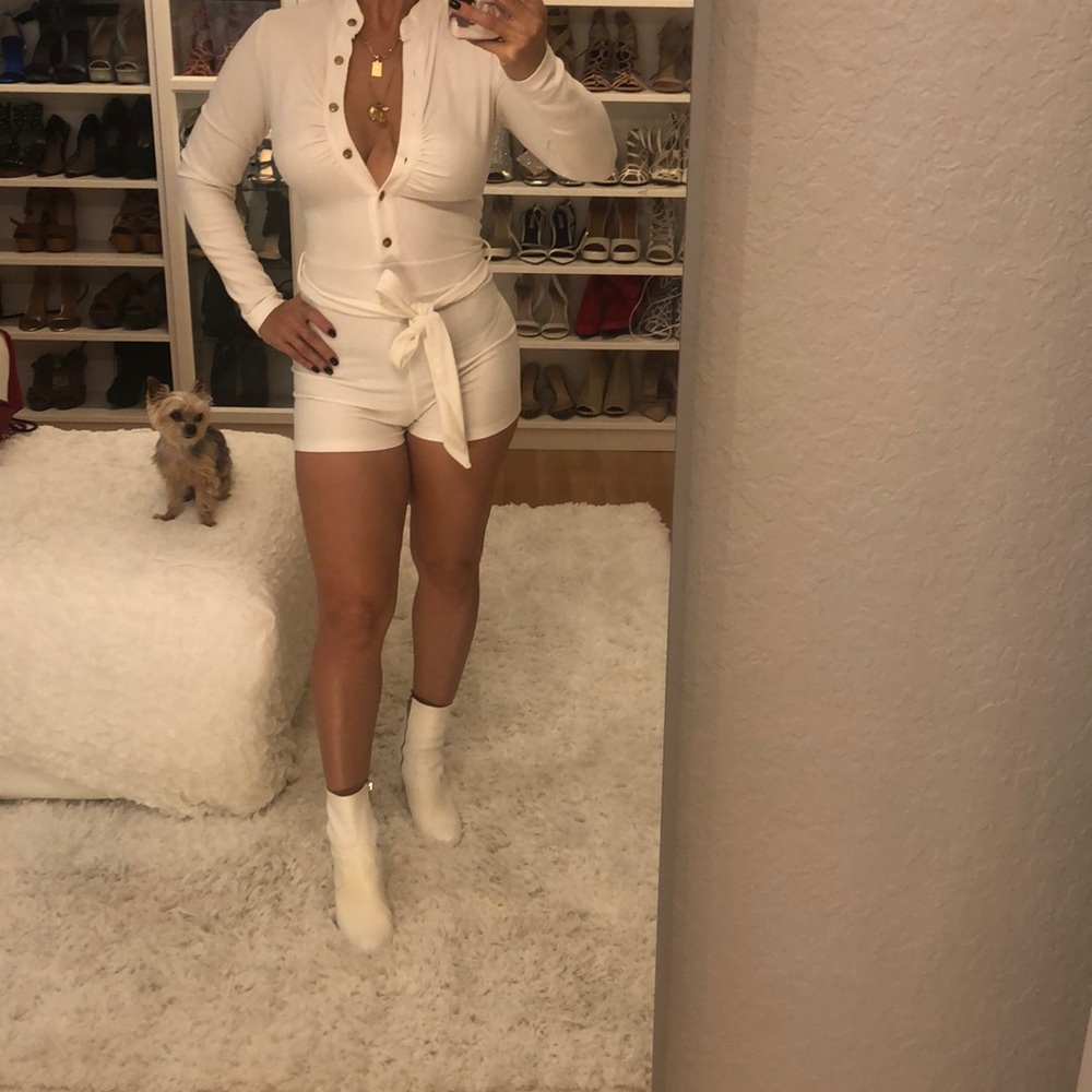 White Long Sleeve Romper